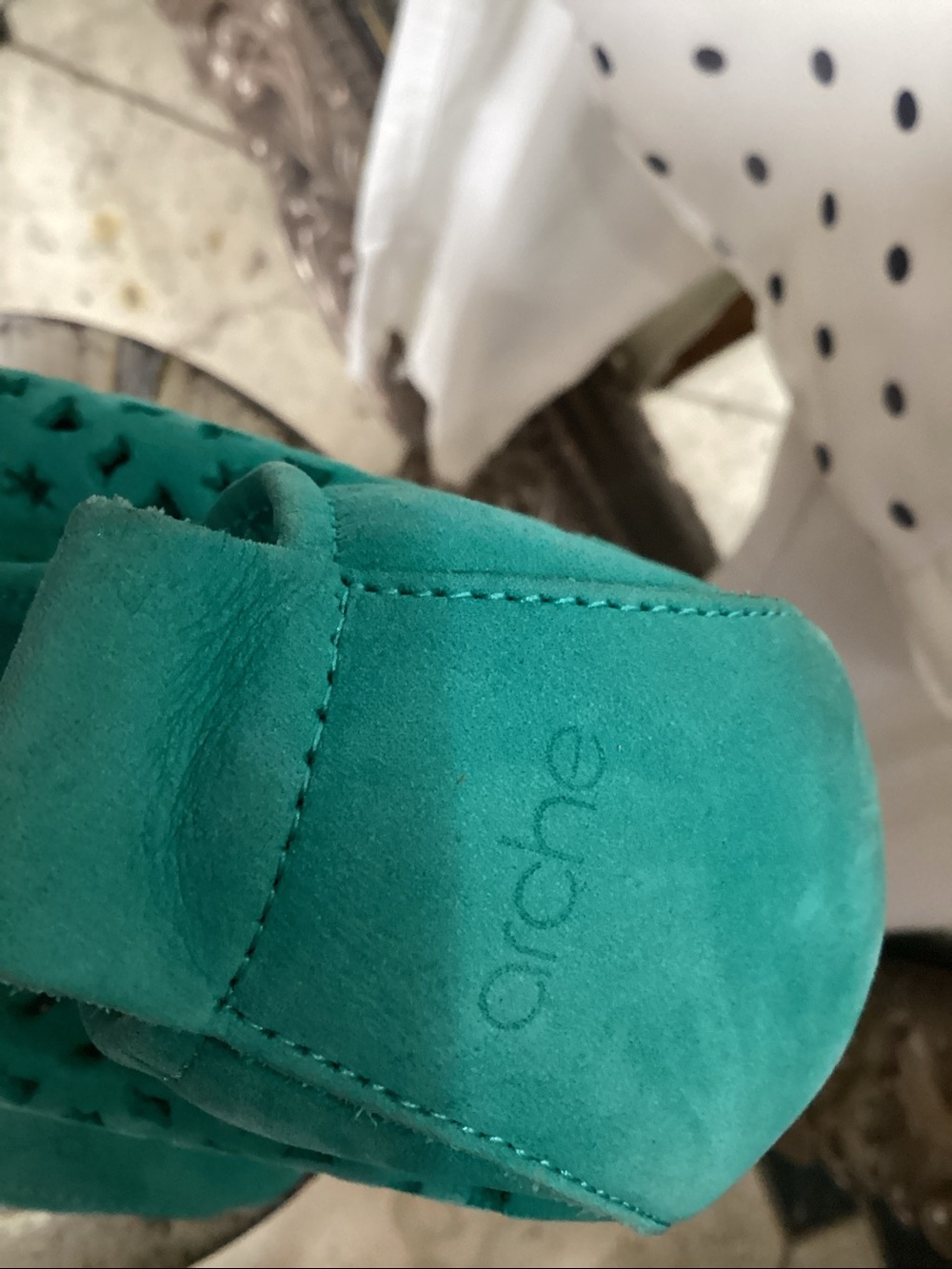 Aqua Teal Suede Laser-Cut suede ballet flat. ARCHE - Picture 3 of 5